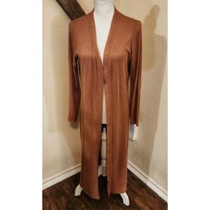 Long Taupe/Burgundy/Salmon Ribbed Cardigan Medium